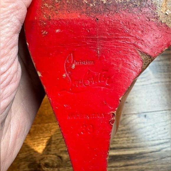 Christian Louboutin Ron Ron Zeppa Carmel Nude leather Wood stacked Wedges 39 - Picture 4 of 10